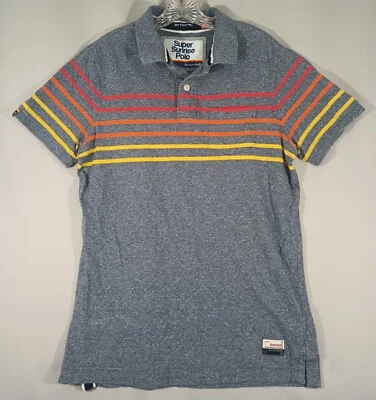 Super Dry Sunrise Bay Striped Casual Polo Shirt Men's Size XL Gray Red Yellow - Image 1 of 4