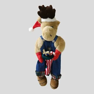 Vintage 3D Christmas Stocking Plush Animal Moose - Picture 1 of 2