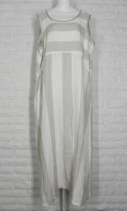 BODIL Dress Striped Print Sleeveless Pockets Linen Off White Tan New Large - Picture 1 of 4