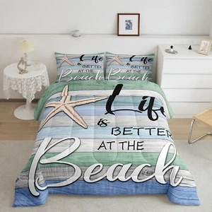 Beach Theme Comforter,Cute Starfish Bedding Sea Ocean Themed Bedding Sets & C... - Picture 1 of 6