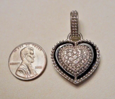 Colgante potenciador corazón Judith Ripka plata esterlina 925 diamante circonita cúbica y esmalte negro Foto 1 de 4