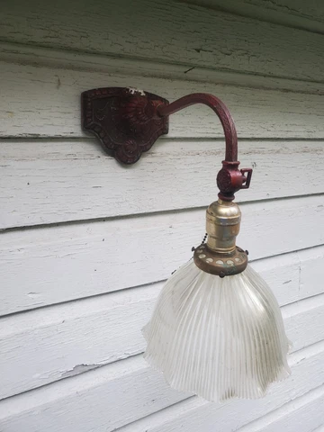Ornate Victorian Adjustable Sconce w/ ruffled ribbed Glass Shade Cover