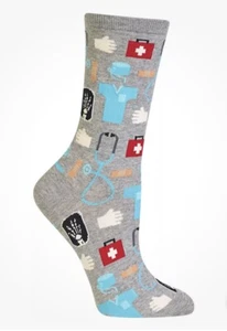 NWT SIZE 9-11 (SOCK SIZE) WOMEN'S HOT SOX CREW SOCKS ~ MEDICAL THEME (GRAY) - Picture 1 of 4