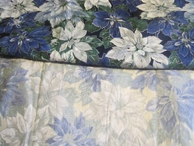 XMAS Poinsettia The Kesslers Concord Fabrics LOT 2 PCS- Silver Metallic BLUE&WH - Image 1 of 2