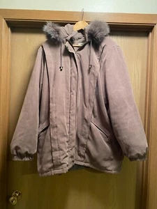 Womans St. John's Bay Winter Coat Size XL Hooded Grey Ultra Suede With Brass Zip - Picture 1 of 5