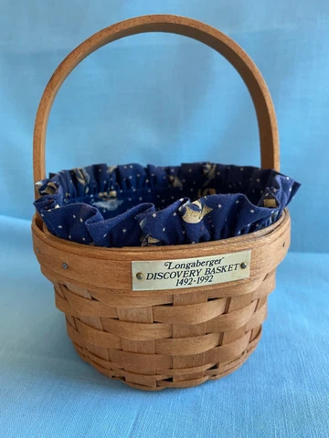 Longaberger Basket Discovery 1492-1992 w/Nautical Ships Fabric Liner Signed CSJ Cover