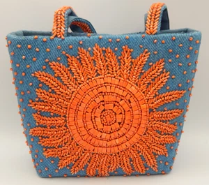 Carolee Vintage Denim Beaded Hand Bag Purse & Straps, 100% Cotton, Pocket, Logo - Picture 1 of 5