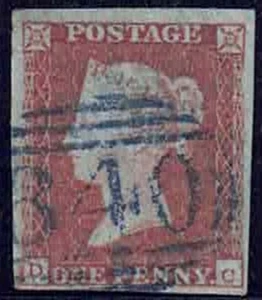 QV 1841 1d rotbraun PL 105 mit 4 Rändern mit hellblauer Ziffer CDS - Bild 1 von 1