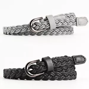 Women Thin Narrow Wax Rope Skinny Waistband PU Knitted Braided Belt Pants Jeans - Picture 1 of 19