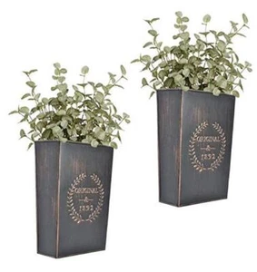 Rustic Metal Wall Planter Country Home Hanging Wall Vase Pocket Vintage Black - Picture 1 of 8