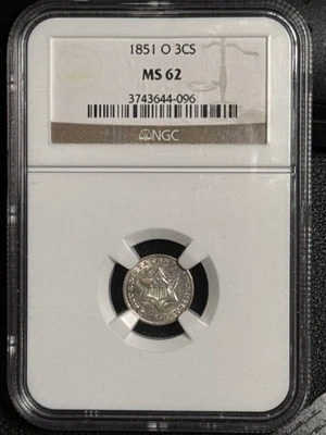 1851 O Silver Three Cent Piece - Trime NGC MS-62 - Image 1 of 2