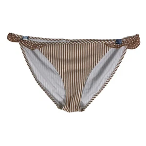Aerie Seersucker Rüschen Bikinihose Schwimmen Größe Medium hellbraun weiß Streifen neu mit Etikett - Bild 1 von 4
