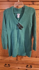 Womens Monroe And Main Si,e Medium Green V Neck Long Sleeve Sweater - Picture 1 of 4