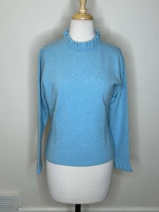 Johnstons Scotland Cashmere Blue Ruffle Neck Sweater Women's M - Picture 1 of 10