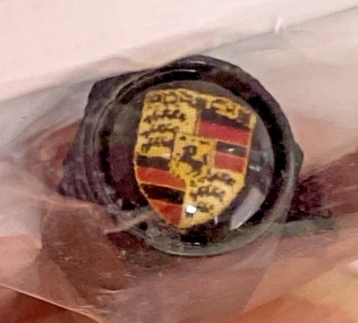 Tire Stem Valve Caps For Porsche 4 Piece Covers Black with Logo New - Image 1 of 3