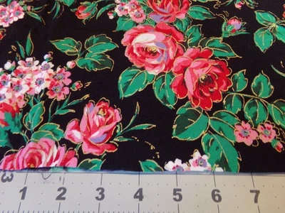 3/4 YD X 54" VINTAGE RED ROSES PLUS GOLD FLEX/BLACK/SCHWANTZ LIERMANTEX #1607 - Image 1 of 4