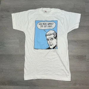 Vintage Roy Lichtenstein Shirt Men’s 80s Pop Art Flying Fish Who Needs Women’s? - Bild 1 von 13