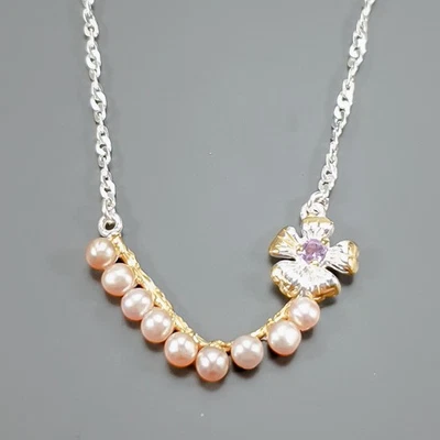 Handmade Natural Pearl Necklace 925 Sterling Silver 17.5"/N27111 - Image 1 of 4