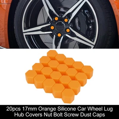 Cubiertas de buje de tuerca de rueda de auto de silicona naranja de 17 mm 20 piezas Tapones de tornillo de tuerca Foto 1 de 4