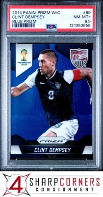 2014 PANINI PRIZM WORLD CUP BLUE #69 CLINT DEMPSEY HOF #/199 POP 2 PSA 8.5 - Image 1 of 3