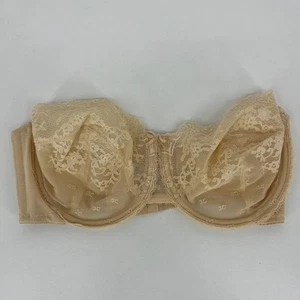 Vanity Fair Bra Women's Size 32D Beige Strapless Underwired Lace - Picture 1 of 9