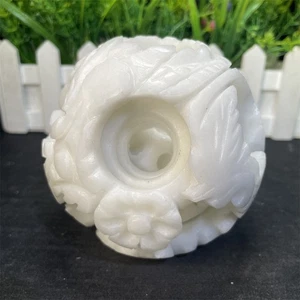 1.2LB 3.6" Natural White Jade Exquisite Ball Carving Quartz Crystal Healing C5 - Picture 1 of 11