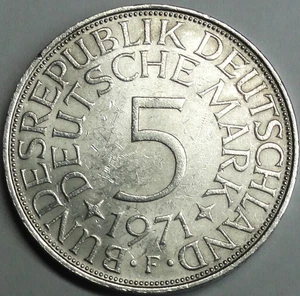 5,- DM - 1971 F SILBER Heiermann /Silberadler vz /xf mit Kapsel - Picture 1 of 4