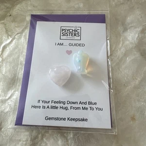 PSYCHIC SISTERS I AM GUIDED PINK QUARTZ OPALITE CRYSTAL GEMSTONES HEART & ANGEL - Foto 1 di 3