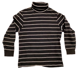 Basic Editions Black Gray Striped Turtleneck Boys S 6/7 Long-Sleeve 100% Cotton - Picture 1 of 2