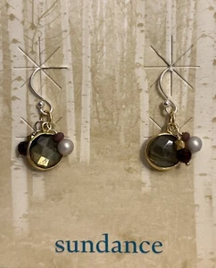 NWT Sundance Catalog Gold Silver Labradorite Pearl Garnet “Bellissima Earrings” - Picture 1 of 3