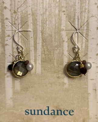 NWT Sundance Catalog Gold Silver Labradorite Pearl Garnet “Bellissima Earrings” - Image 1 of 3