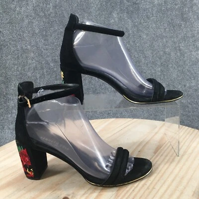 Sandalias Kenneth Cole Tacones Mujer 8 M Puntera Abierta Correas al Tobillo Hebilla Tela Negra Foto 1 de 4