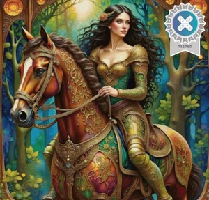Medieval Woman on Horseback Cross Stitch Design, Inc Full Pattern Keeper File - Picture 1 of 9