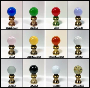 LAMP FINIAL-GLASS ORB IN 12 COLORS-ANTIQUE BRASS BASE W/DUAL THREAD (1-Pc.) - Picture 1 of 25