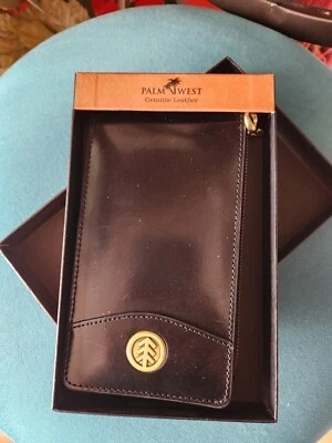 PALM WEST ~ женщины мульти карта путешествий бумажник ~ черная кожа ~ новый в коробке! - Изображение 1 из 4
