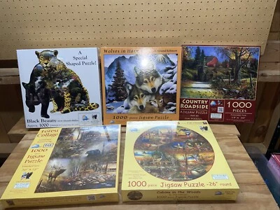 Paquete de 5 rompecabezas Sunsout 1000 piezas belleza negra, cabañas en el bosque y más Foto 1 de 4