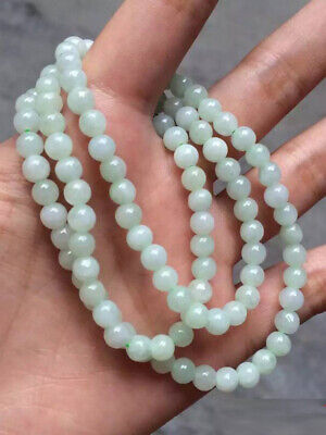 Natural 100% Chinese Icy Light Green Jadeite Jade 8MM Beads Necklace • 18.82$