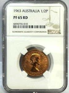 AUSTRALIA PCGS GRADED 1963 HALF PENNY PROOF NGC PF65 RARE GEM - Bild 1 von 2