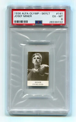 Tarjeta de boxeo boxeador Alfa Olymp-Skylt 141 Josef Miner 1936 PSA 6 EX-Mint Olympic Foto 1 de 2