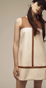 Anthropologie Faux Leather Shift Dress Brown Cream Size S NWT 🤎 - Picture 1 of 4