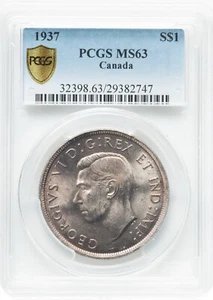 Canada 1937 Silver Dollar - PCGS MS-63 - PQ FOR THE GRADE! - Picture 1 of 2
