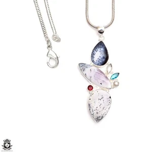 Classic Black and White! Merlinite Topaz Garnet Pearl & FREE Italian Chain P9464 - Picture 1 of 10