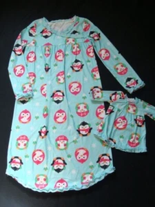 NWT Girls Fleece Winter Nightgown Size 4 + Doll Gown Penguin Holiday Pajamas NEW - Picture 1 of 2
