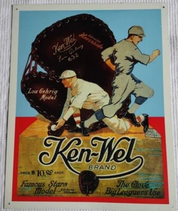 Ken-Wel Brand Glove Lou Gehrig Model Famous Stars Model Metal Tin Sign - Picture 1 of 3