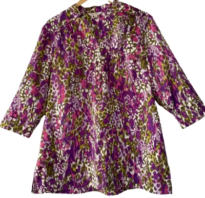 TRAVELSMITH Mujer Talla L Primavera Floral Top Manga 3/4 Elegante Morado Rosa Estampado Foto 1 de 4