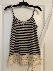 Jolt S Women's Blue Beige Embellished Lace Trim Tank Top Blouse - Picture 1 of 5