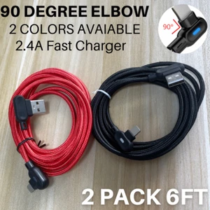 2PACK 6Ft 90 Degree Braided USB Charger Cable For iPhone 11 X 8 7 iPad Data Cord - Picture 1 of 12