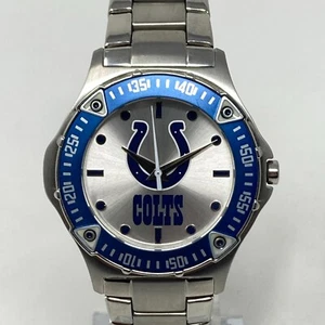 Indianapolis Colts NFL Watch Men 39mm Silver Tone Rotating Bezel Blue 8.5" - Picture 1 of 15