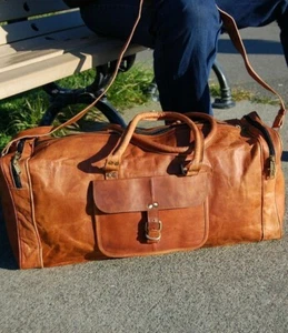 Leather Bag Travel Luggage Weekend Duffle Gym Duffel Holdall Genuine Vintage New - Picture 1 of 4