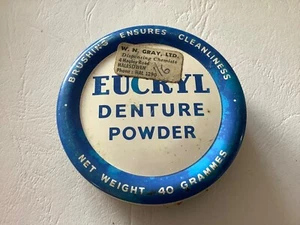 Vintage 'Eucryl' Denture Powder Tin Full WN Gray Ltd Chemist Halesowen 1/6d - Picture 1 of 7